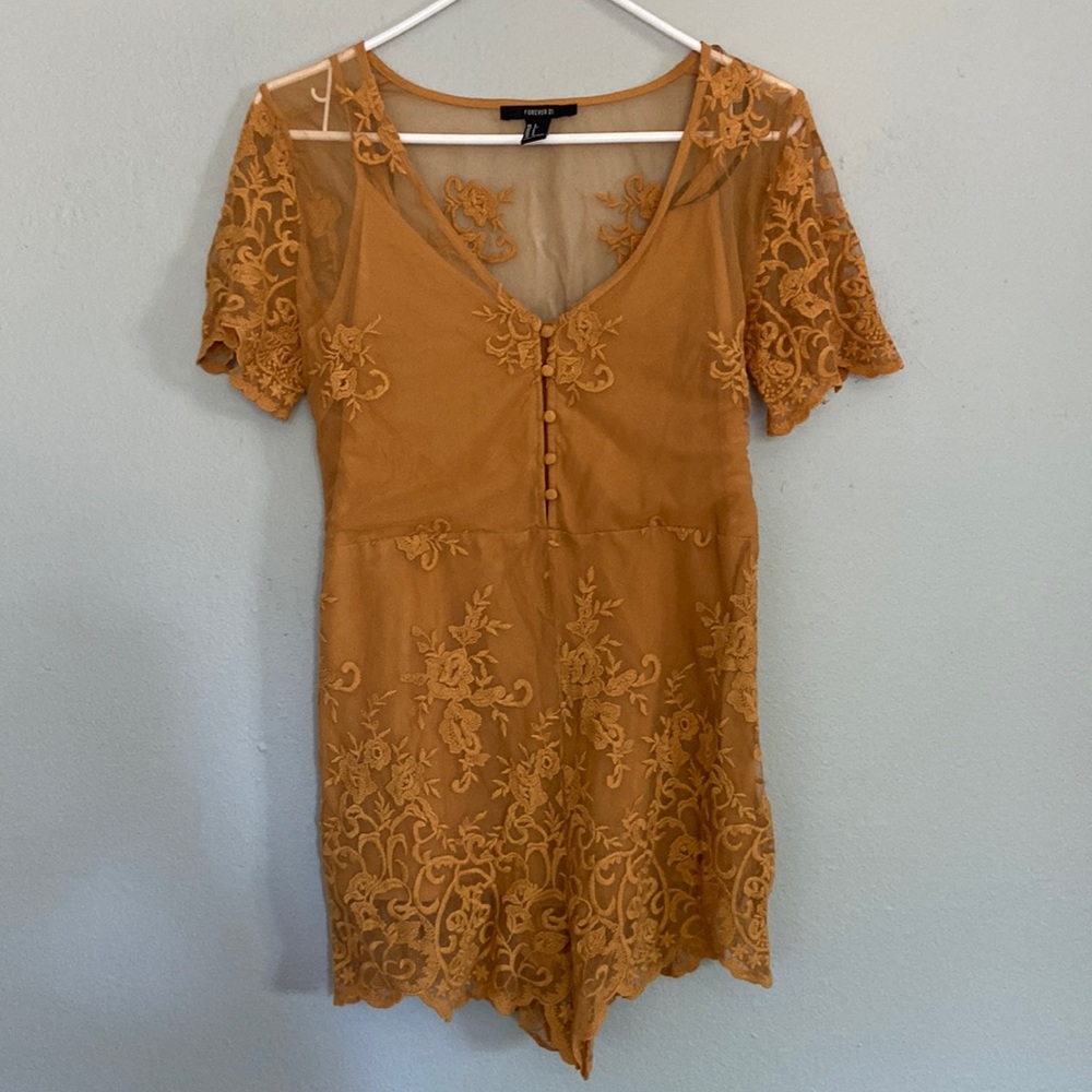 Women’s Mesh Lace Romper in Mustard Yellow